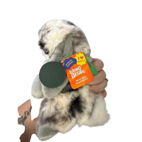 Living Nature Bunny Rabbit Plush Grey White Lop Eared Sitting Realistic 8 Inch - Picture 4 of 6